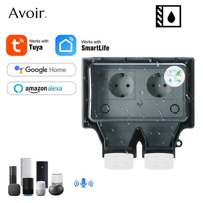 Smart Plug Outdoor Waterproof - Avoir Tuya ผนังซ็อกเก็ตไฟฟ้า Ip66ซ็อกเก็ตกันน้ำพร้อมฝาครอบปลั๊กอัจฉริยะไวไฟ Eu มาตรฐานกลางแจ้งกันฝนซ็อกเก็ต