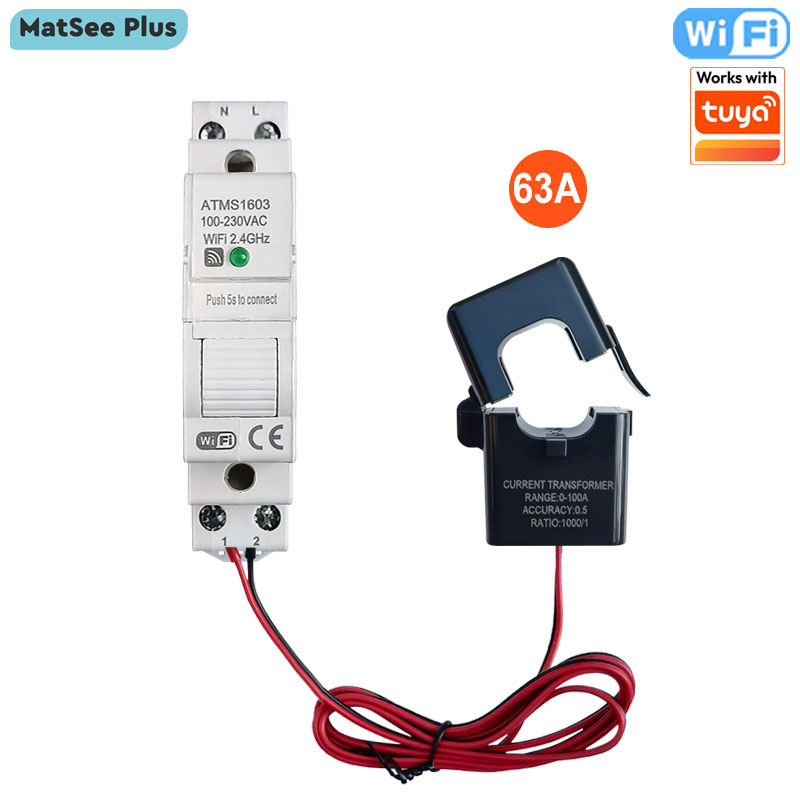 Energy Meter Din Rail Wifi - สมาร์ทมิเตอร์วัดพลังงานดิจิตอล WiFi 63A แบบราง Din พร้อมเซ็นเซอร์วัดกระแสไฟฟ้า