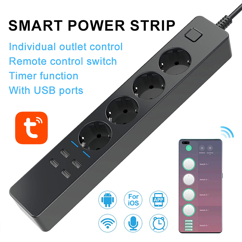 Smart Power Strip 4 Outlet Usb - ปลั๊กไฟอัจฉริยะ Tuya Wifi 4 ช่องเสียบแบบ EU