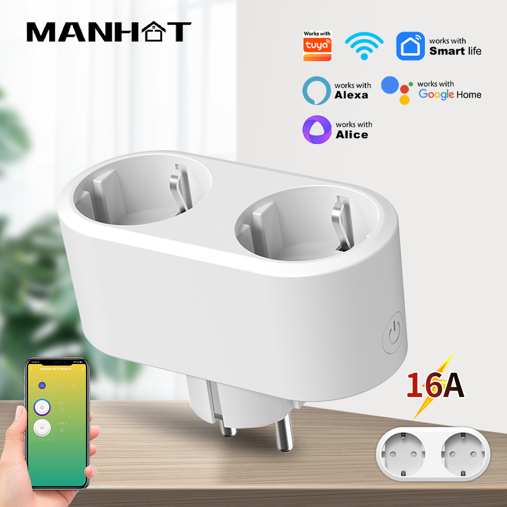 Smart Socket 16A Tuya App - ปลั๊กไฟอัจฉริยะ WiFi แบบสองช่องเสียบ 16A มาตรฐาน EU