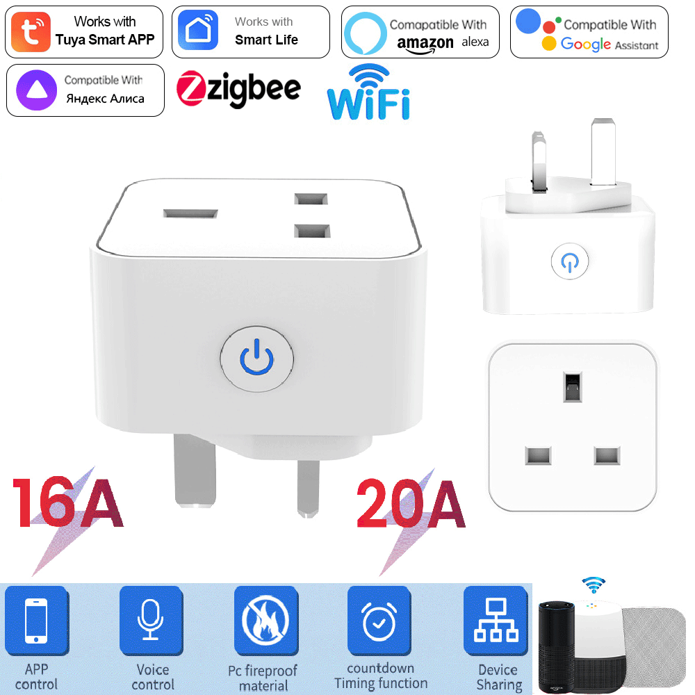 Smart Plug Energy Monitoring Wifi - ทูย่า สมาร์ทซ็อกเก็ต 16A/20A อินเตอร์เน็ตไร้สายหรือซิกบี ปลั๊กอังกฤษ 3