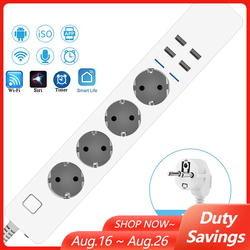 Smart Power Strip 4 Outlet Usb - ปลั๊กไฟอัจฉริยะ WIFI แบบมัลติฟังก์ชัน 8-in-1 พร้อมช่องเสียบ AC