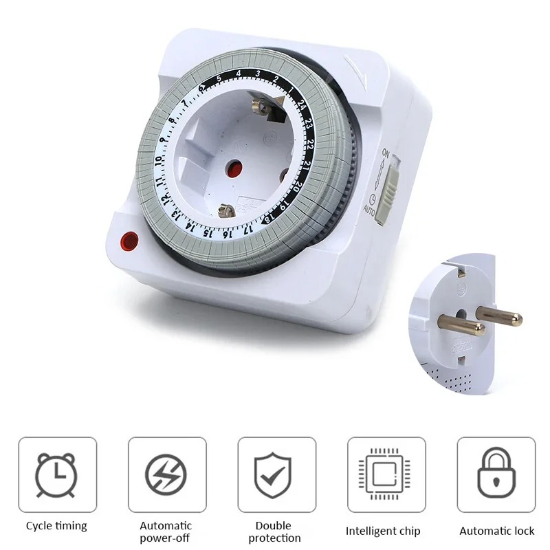 Smart Socket With Timer Countdown - สวิตช์ตั้งเวลาแบบกลไก 24 ชั่วโมง ปลั๊ก EU พร้อมฟังก์ชันตั้งเวลาปิดอัตโนมัติสำหรับใช้งานในร่ม