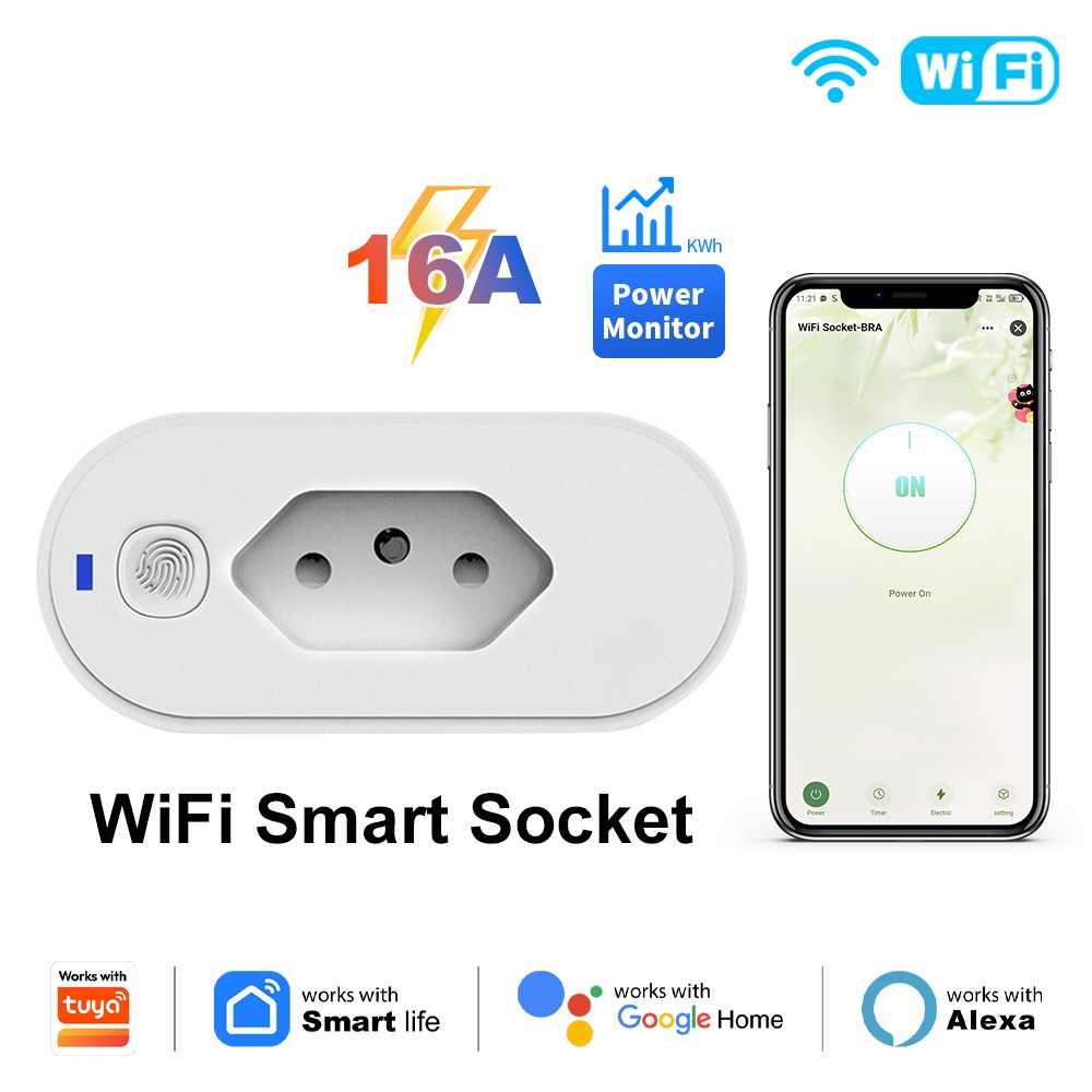 Smart Socket 16A Tuya App - ปลั๊กไฟอัจฉริยะ Wifi บราซิล 16A ควบคุมระยะไกลผ่านแอป Smart