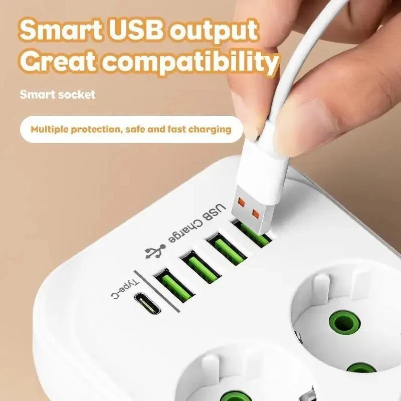 Smart Plug Surge Protector - AC Outlet EU Plug Multitap Power