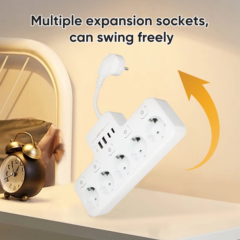 Smart Power Strip 4 Outlet Usb - ปลั๊กไฟอเนกประสงค์มาตรฐาน EU สายสั้น 4 ช่องเสียบ พร้อมช่องเสียบ