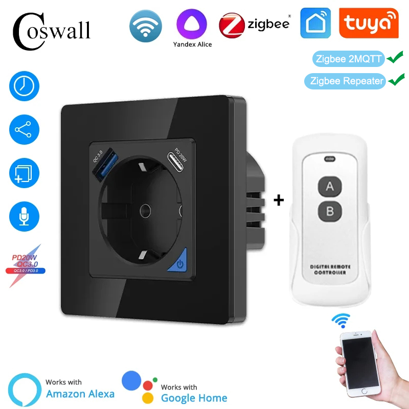 Smart Plug Zigbee 16A - Coswall อลิซแก้วอลิซผึ้ง ZigBee สมาร์ท EU ผนังซ็อกเก็ต
