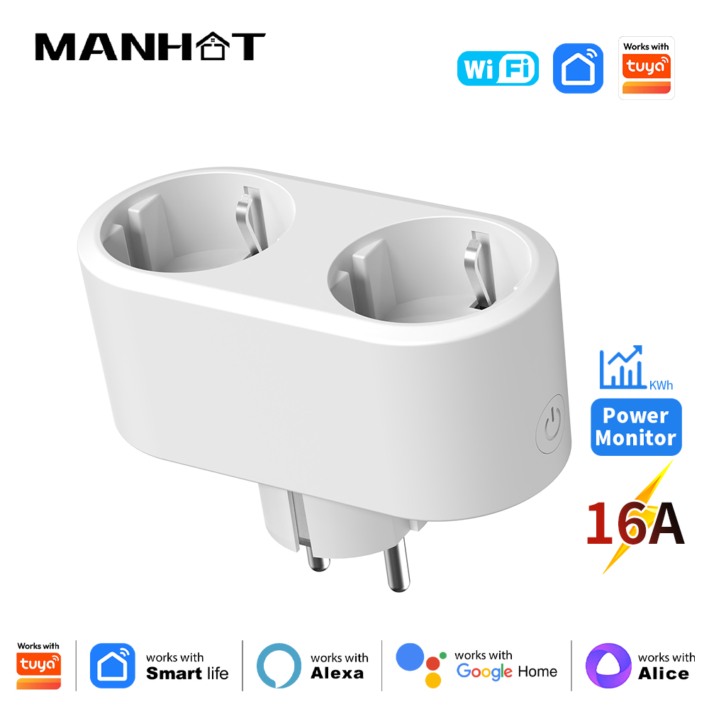 Smart Socket 16A Tuya App - แมนฮอต ปลั๊กไฟอัจฉริยะ WIFI 2in1 ปลั๊ก EU