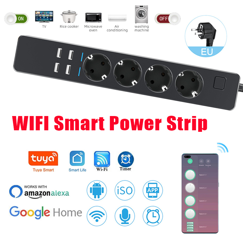 Smart Power Strip 4 Outlet Usb - ปลั๊กไฟอัจฉริยะพร้อมเต้ารับ EU 4 ช่อง พอร์ตชาร์จ USB