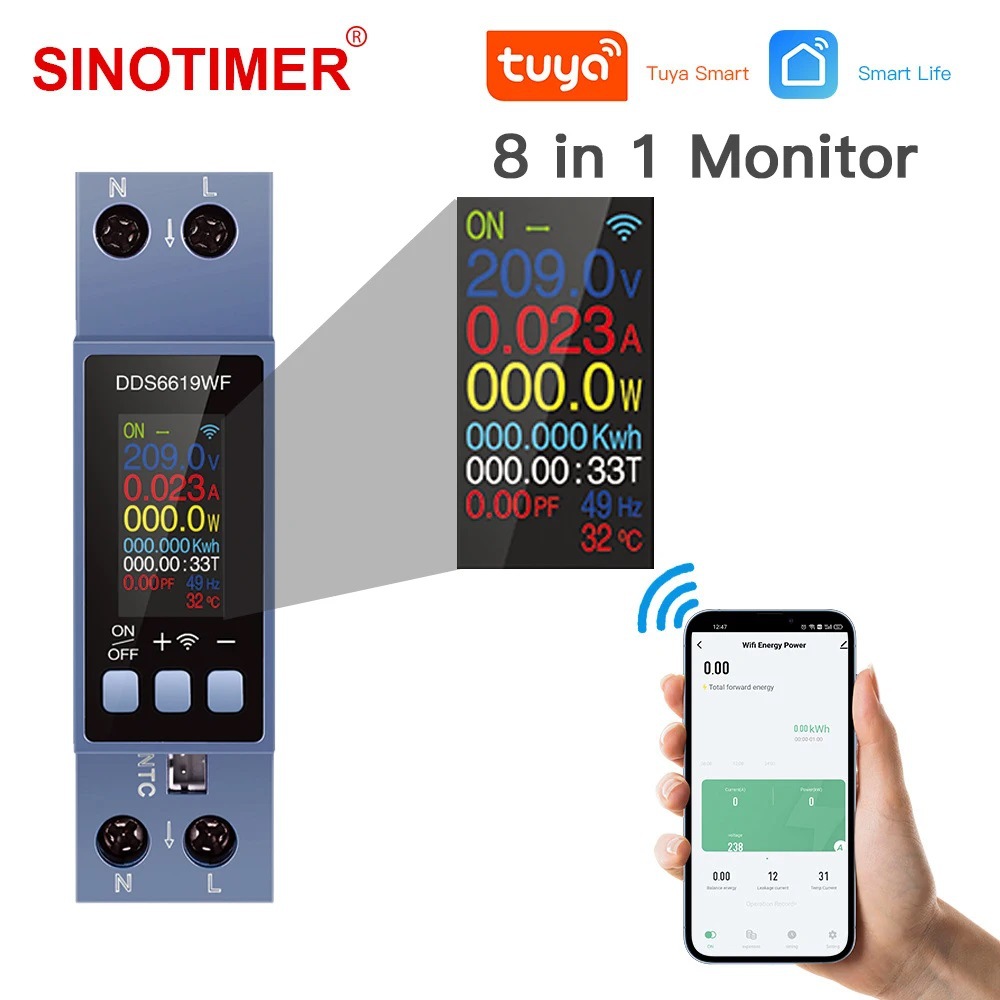 Energy Meter Din Rail Wifi - มิเตอร์วัดพลังงาน 8 in 1 แบบ WiFi