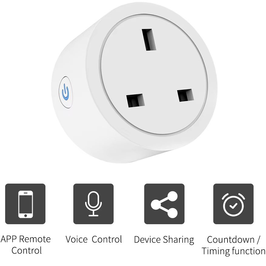 Smart Plug Mini Alexa Google - ปลั๊กไฟอัจฉริยะ Wifi UK ขนาดเล็ก ควบคุมด้วยแอปและเสียงระยะไกล ตั้งเวลาได้