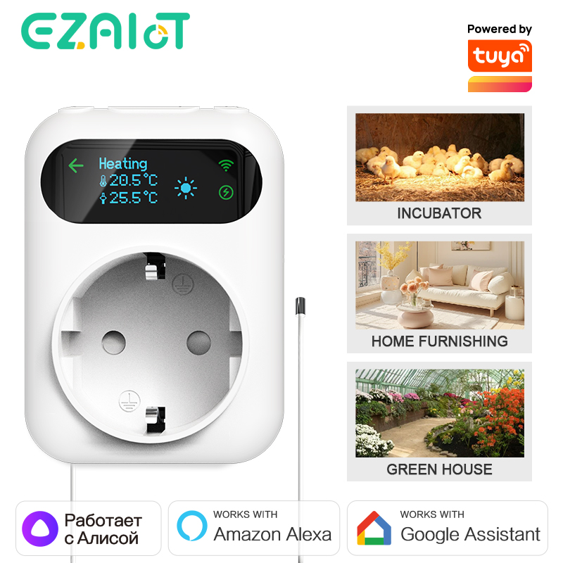 Smart Socket With Timer Countdown - STOP kontak DIGITAL ควบคุมอุณหภูมิไวไฟปลั๊กอัจฉริยะ Tuya ควบคุมอุณหภูมิที่ตั้งโปรแกรมได้จับเวลานับถอยหลังทำความร้อนทำความเย็น