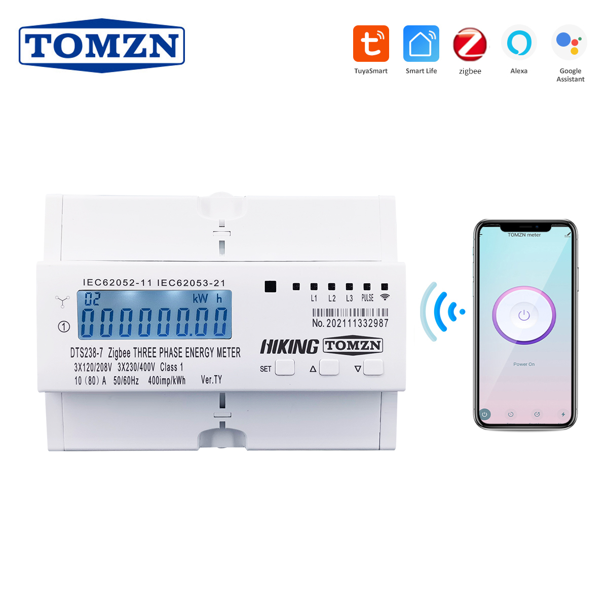 Energy Meter Din Rail Wifi - TOMZN 80A เกตเวย์ Zigbee 3 เฟส