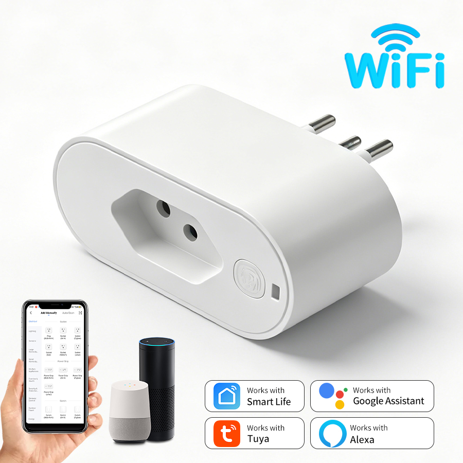 Smart Socket 16A Tuya App - ปลั๊กไฟ Tuya WiFi แบบบราซิล 16A พร้อมระบบตรวจสอบพลังงาน
