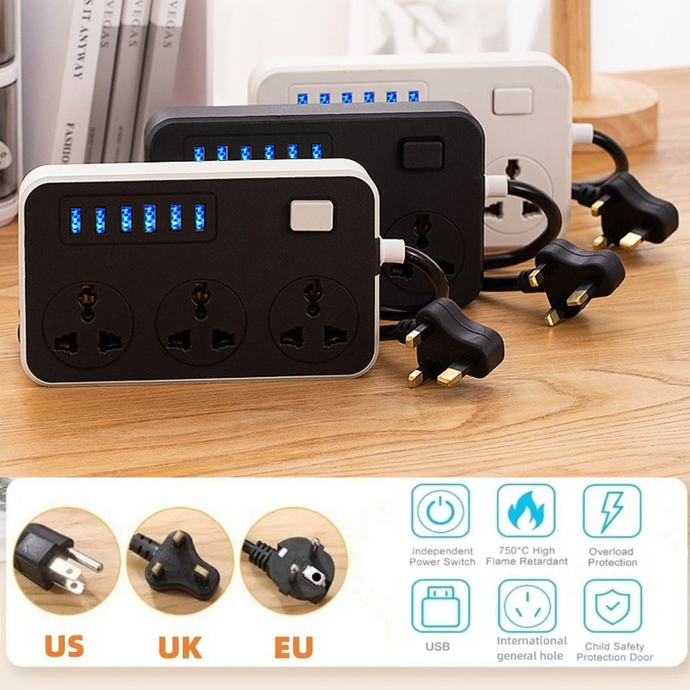 Smart Plug Surge Protector - ปลั๊กพ่วงไฟฟ้าแบบยูนิเวอร์แซลสำหรับ UK EU US พร้อมสายต่อยาว 2