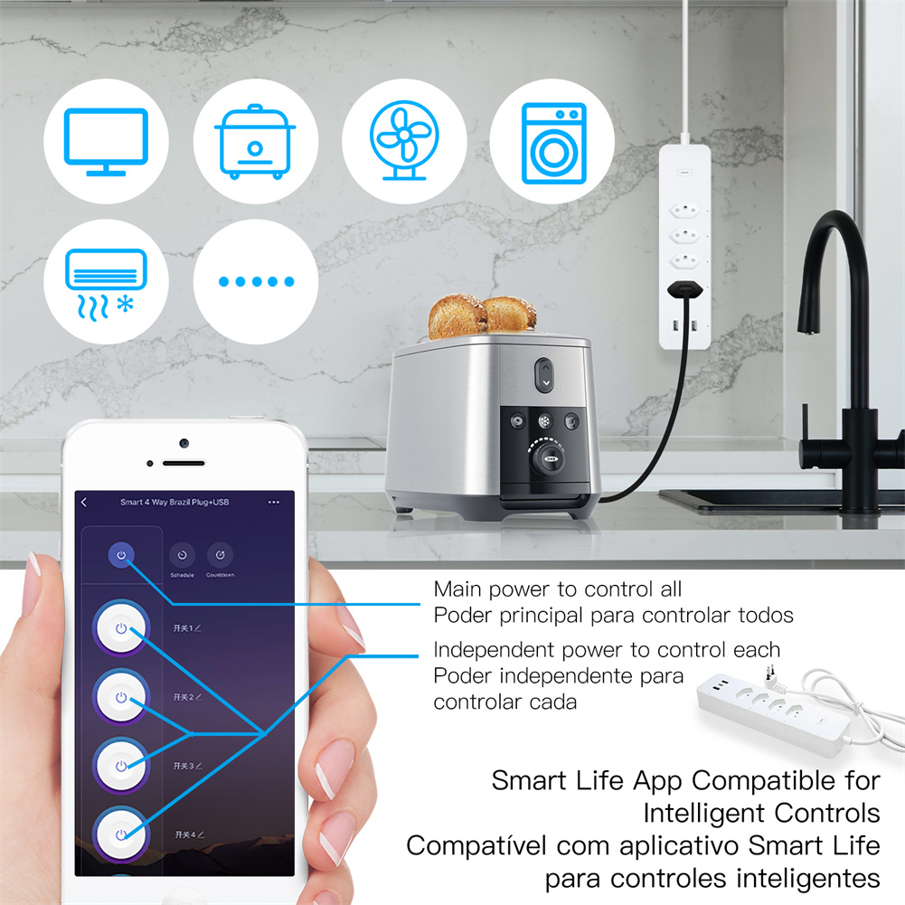แถบไฟกระชากอัจฉริยะ Wi-Fi บราซ - Smart Power Strip 4 Outlet Usb บทวิจารณ์และราคา