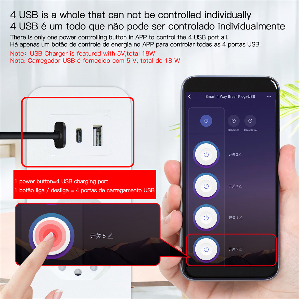 แถบไฟกระชากอัจฉริยะ Wi-Fi บราซ - Smart Power Strip 4 Outlet Usb บทวิจารณ์และราคา