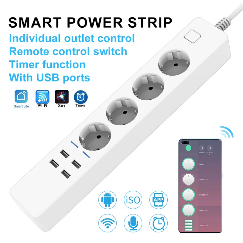 ปลั๊กไฟอัจฉริยะ Tuya Wifi 4 ช่ - Smart Power Strip 4 Outlet Usb บทวิจารณ์และราคา