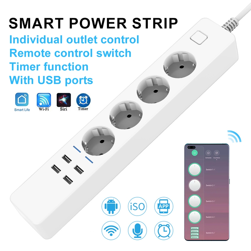 ปลั๊กไฟอัจฉริยะ WIFI พร้อมเต้า - Smart Power Strip 4 Outlet Usb บทวิจารณ์และราคา