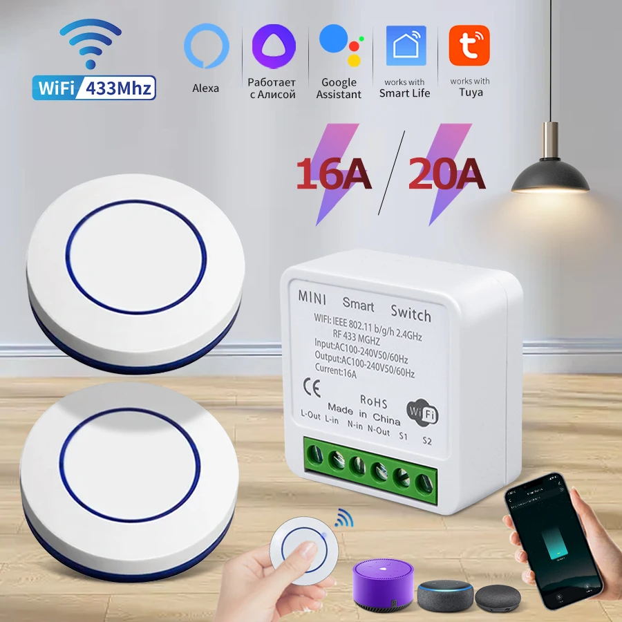 16A RF 433Mhz ไร้สาย Tuya WiFi - Smart Plug Mini Alexa Google บทวิจารณ์และราคา