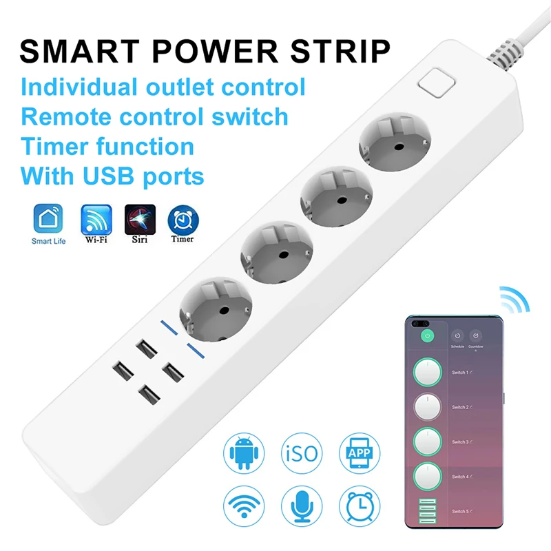 ปลั๊กไฟอัจฉริยะ WIFI แบบมัลติฟ - Smart Power Strip 4 Outlet Usb บทวิจารณ์และราคา