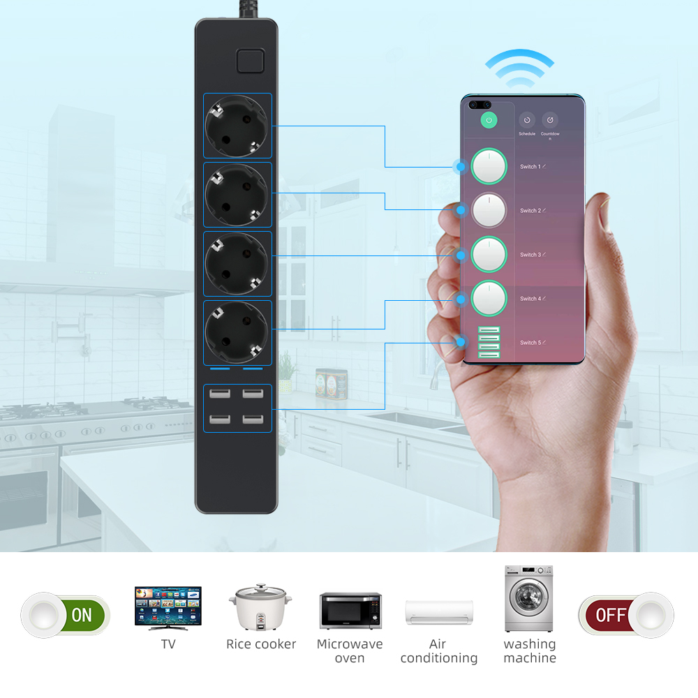 ปลั๊กไฟอัจฉริยะ Wifi 1.8M 3M 5 - Smart Power Strip 4 Outlet Usb บทวิจารณ์และราคา