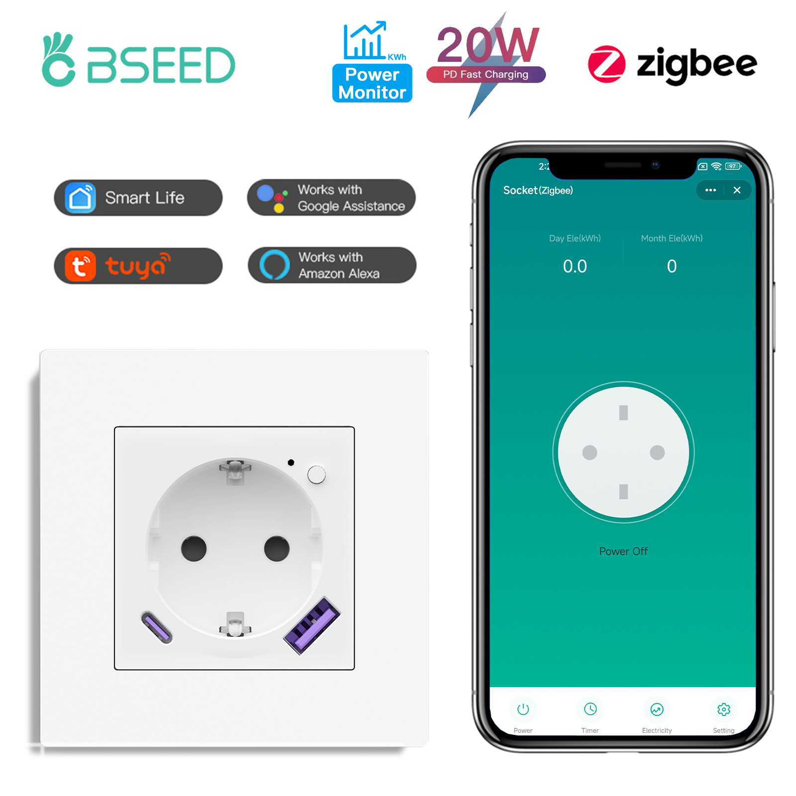 BSEED สมาร์ทซ็อกเก็ต Zigbee E- - Smart Plug Zigbee 16A บทวิจารณ์และราคา