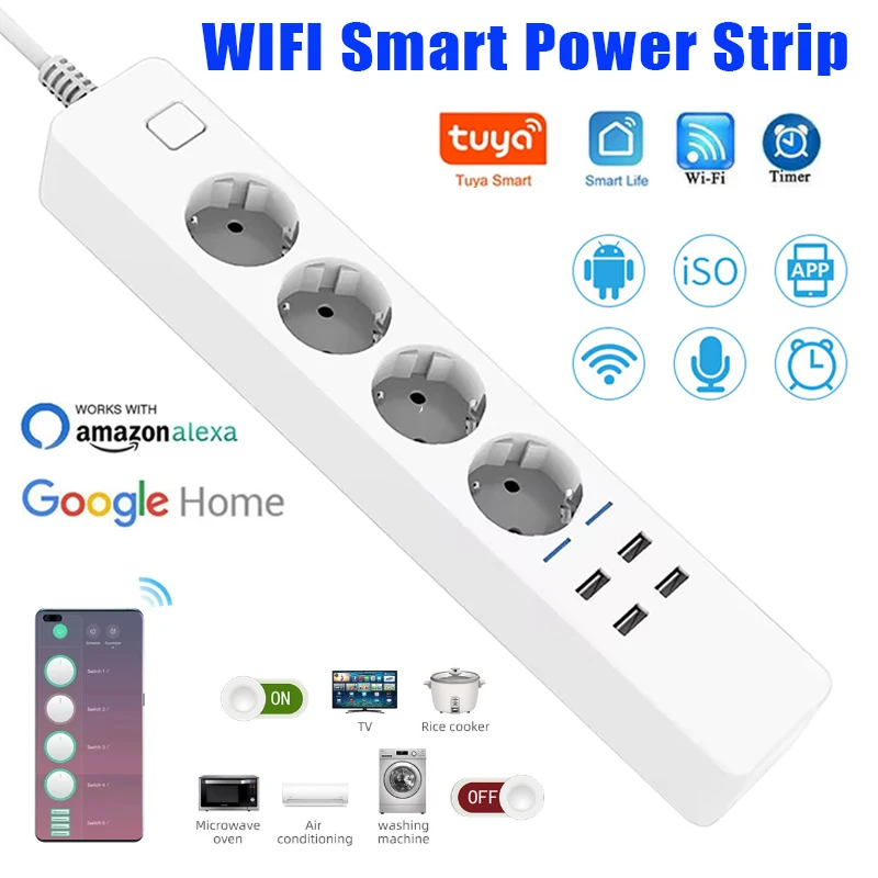 ปลั๊กไฟอัจฉริยะ รองรับ Wi-Fi 4 - Smart Power Strip 4 Outlet Usb บทวิจารณ์และราคา