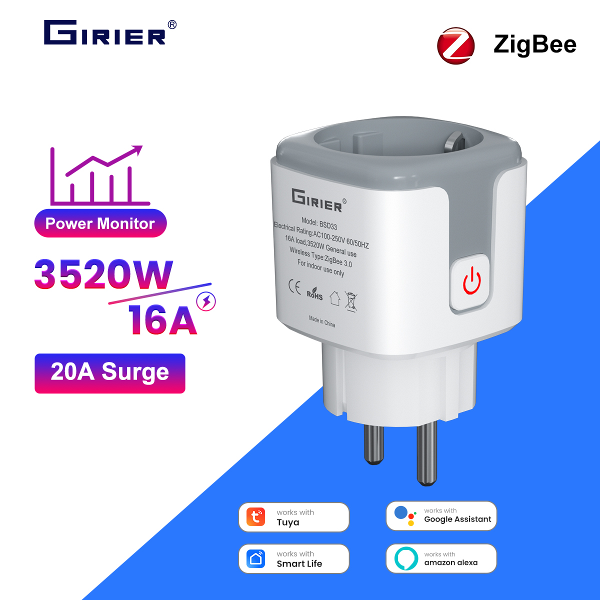 GIRIER Tuya Smart ZigBee Power - Smart Socket 16A Tuya App บทวิจารณ์และราคา
