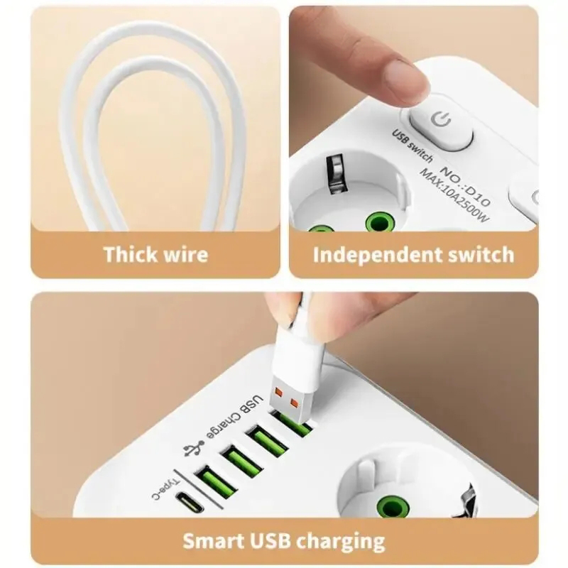 ปลั๊กไฟ 2 เมตร 6 ช่องเสียบ ปลั - Smart Plug Surge Protector บทวิจารณ์และราคา