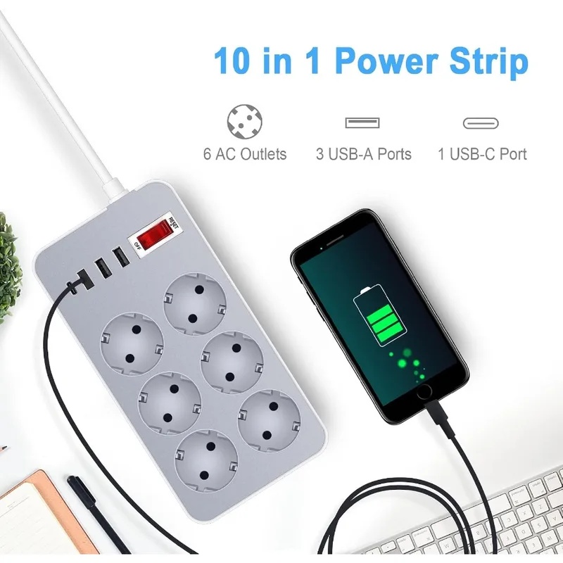 ปลั๊กไฟ 10 in 1 แบบ EU พร้อมสว - Smart Power Strip 4 Outlet Usb บทวิจารณ์และราคา